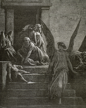 The Plagues of Egypt. Tenth plague: death of firstborn. Engraving by Dore.