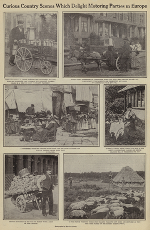Curious country scenes which delight motoring parties in Europe (b/w photo)