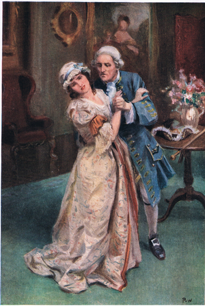 He  then caught her in his arms, c.1920 (colour litho)