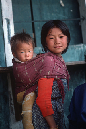 Bhutanese children in Geddu village, Bhutan, Himalayas (photo)