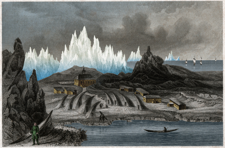 Akunnat, Greenland. (engraving, ca. 1850)