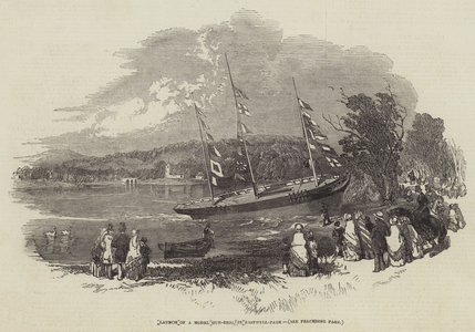 Launch of a Model Gun-Brig, in Eastwell-Park (engraving)
