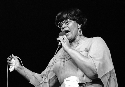 Oslo 19780712. Jazz singer Ella Fitzgerald on stage during the first concert in the concert hall …, 1978 (photo)