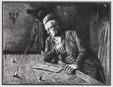 Mozart at the billiard table (litho)
