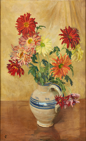Chrysanthemums (oil on canvas)