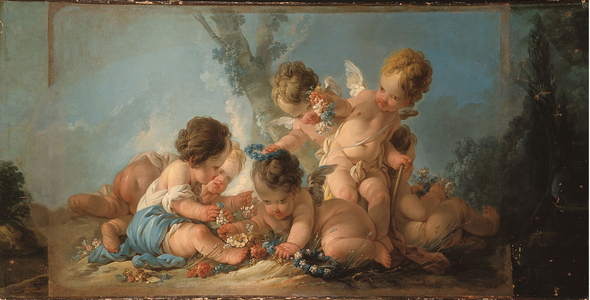 Group of six Lovers playing with flowers, circa 1761 (door top)