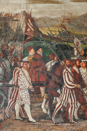 Procession, detail of the Visit of Christian I of Denmark to Bartolomeo Colleoni, Hall of Honour, 1474 (fresco)