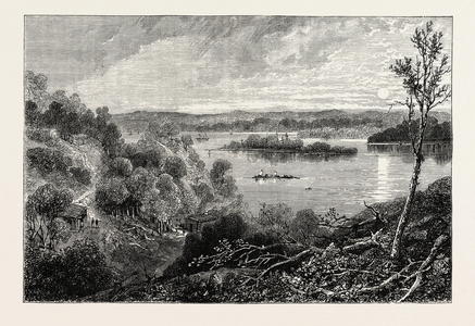 View on the Mississippi,USA, 1870s Engraving