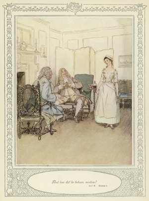 Illustration for Goldsmith's She Stoops to Conquer (colour litho)