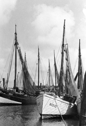Fishing boats in Koenigsberg (b/w photo)