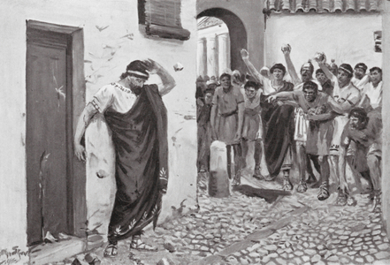 Aristodemus stoned by the Arcadians (litho)