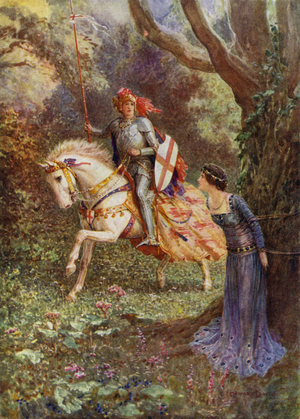 St George saw a lady of surpassing beauty (colour litho)