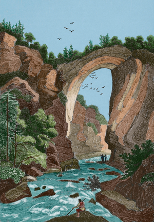 United States. Natural bridge in Virginia. Engraving by Milbert, 19th century. Later colouration.