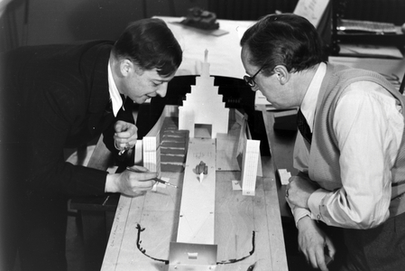 German screenwriter and director Hans H. Zerlett and Bruno von Crantz while producing the movie "Es leuchten die Sterne", Germany 1930s (b/w photo)