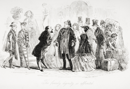 The family dignity is affronted.  Illustration from the Charles Dickens novel Little Dorrit by H.K. Browne known as Phiz