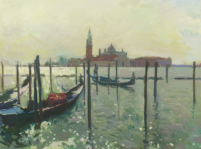San Giorgio and gondola, 2018 (oil on canvas)