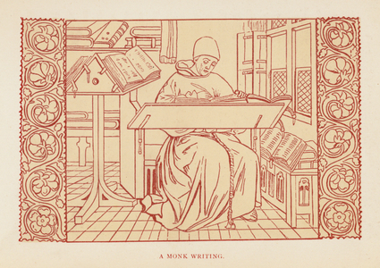A Monk Writing (colour litho)