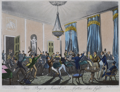 Fight over cheating at gaming tables. Aquatint, 1837