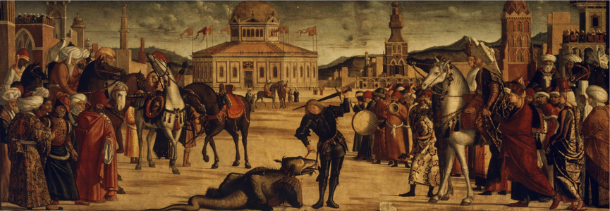 St. George Leading the Wounded Dragon into Town Vittore Carpaccio (ca.1455-1526 Italian) Oil on canvas Scuola Dalmata dei Santi Giorgio e Trifone Venice