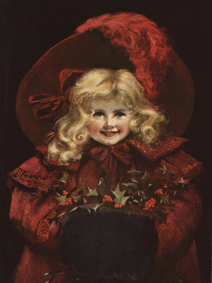 Young girl wearing a red coat and bonnet (colour litho)
