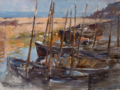 A Sketch, Mousehole Harbour, Cornwall (oil on canvas)