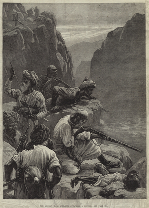 The Afghan War, Hill-Men attacking a Convoy (engraving)