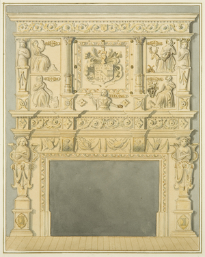 Chimneypiece, 15 Small Street, Felix Farley's (pencil & watercolour on paper)