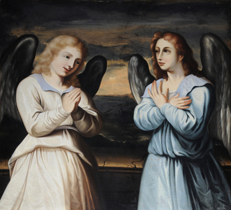 Two Praying Angels (oil on canvas)
