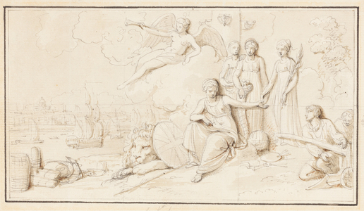 An Allegory of Britain's Mercantile Power (pen and black and brown inks with gray wash over graphite, squared in graphite, on laid paper)