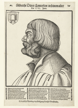 Portrait of Albrecht Dürer (1471-1528), 1550-70 (woodcut)