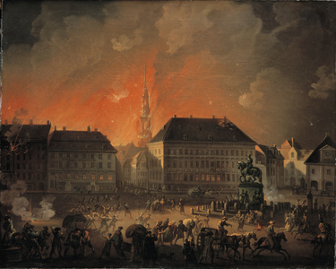 The Most Terrible Night, View of Kongens Nytorv in Copenhagen during the English Bombardment of Copenhagen at Night between 4 and 5 September 1807, 1807-08 (oil on canvas)