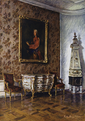 Part of a Bedroom in Castle Marquardsburg, Furniture of the Rococo period (colour litho)