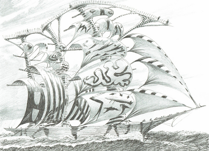 Storm Creators Suruga Wan, 2022, (ink and pencil on paper)