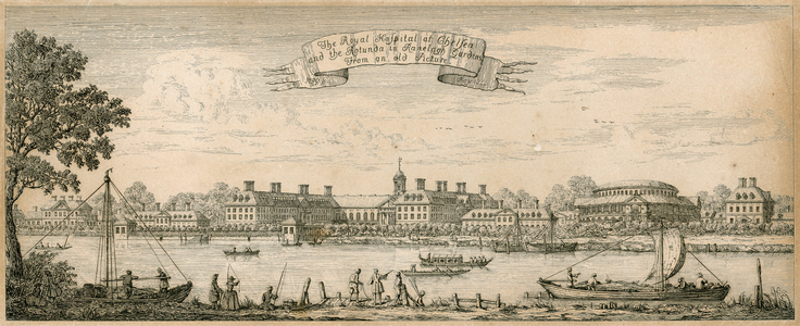 The Royal Hospital at Chelsea and the Rotunda in Ranelagh Gardens from an old Picture (engraving)