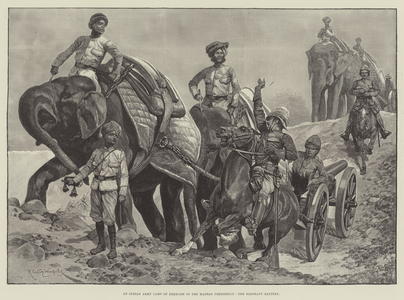 An Indian Army Camp of Exercise in the Madras Presidency, the Elephant Battery (engraving)