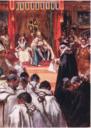 They were to humbly implore the Emperors forgiveness, illustration from 'Romance of History: The Netherlands ', 1920's (colour litho)