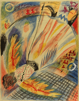 Woman with Yellow Wings on the Trampoline, 1979 (pastel on paper)