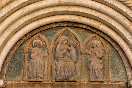 Detail of a romanesque Portal of the Cathedral of St. Anastasia, Zadar, Croatia, 2023 (photo)