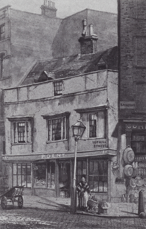 Lost London: Old House at the Corner of Tothill Street and Broadway (litho)
