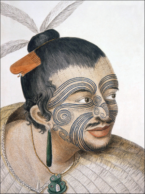 A Maori Chief with facial Moko Tattoo (print)