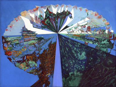 Landscape with Kites and Flags, 1961 (oil on board)