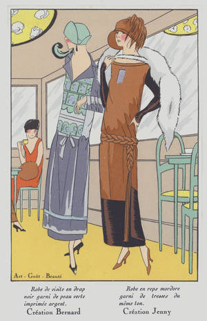 Women's fashion from the 1920s by designers Augusta Bernard and Jenny (Jenny Sacerdote) (colour litho)