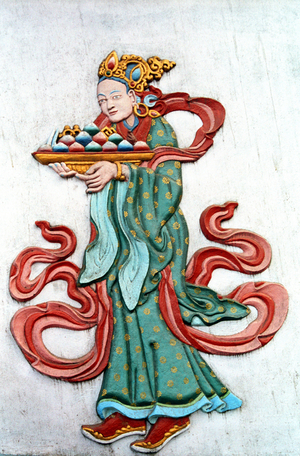 A painting on the wall of Buddhist monastery in Darjeeling. Darjeeling, West Bengal, India. December 11, 2005.  (photo)