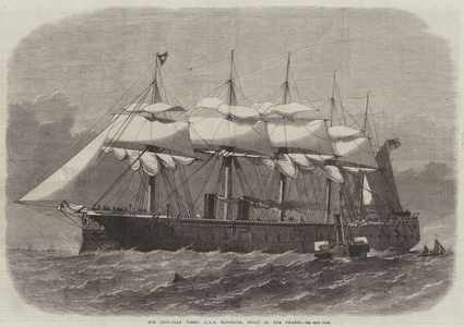 Our Iron-Clad Fleet, HMS Minotaur, built on the Thames (engraving)