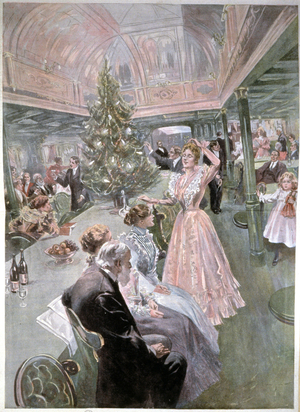 Christmas Eve on a cruise ship, c.1900 (illustration)