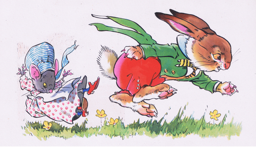 Bunny Bobkins knocked little Miss Mimper Mouse right over (colour litho)