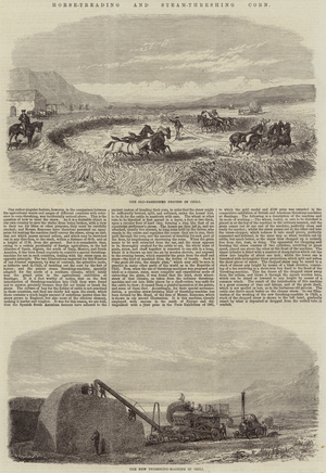 Horse-Treading and Steam-Threshing Corn (engraving)