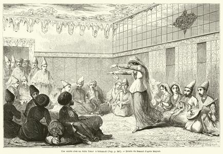 Une soiree chez un riche Tatar a Schamaki (engraving)