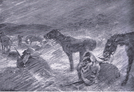A South African hail storm, from After Pretoria: The Guerilla War published by Harmsworth Bros Limited, 1901 (litho)