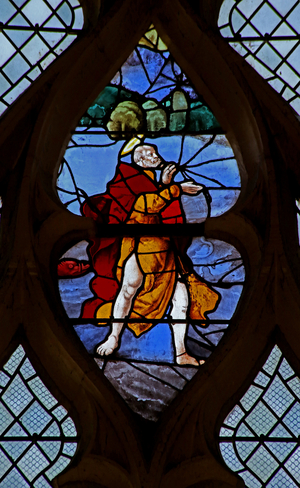 Window w21 depicting Christ gets St Peter to walk on water - a detail (stained glass)